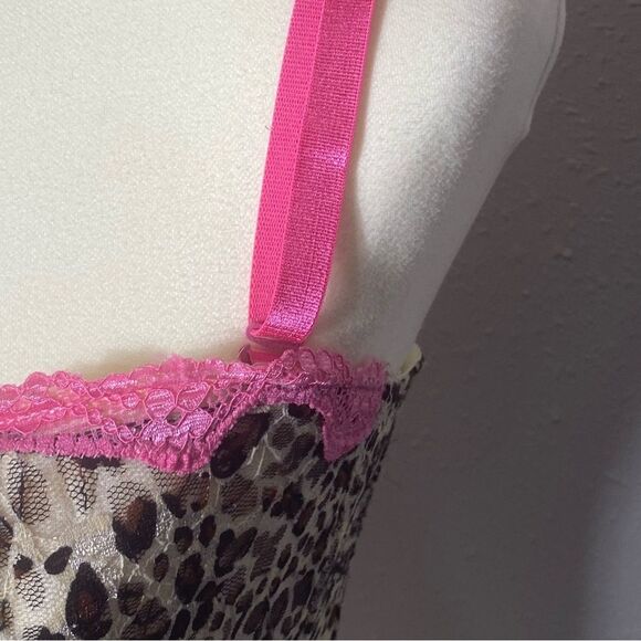 Women's Flirty Hot Pink Lace & Animal Print Coquette Corset Size Large - Picture 16 of 16